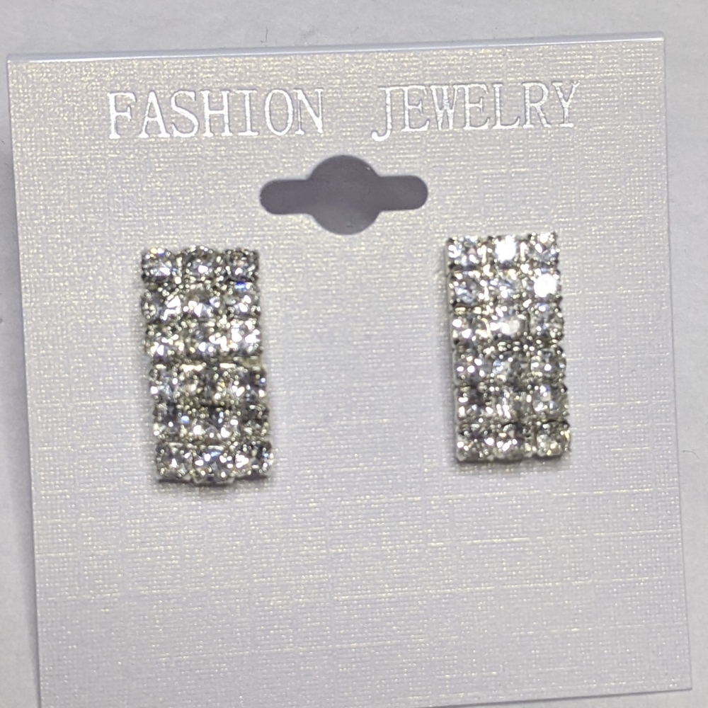 Rhinestone Faux Diamond Stud Rectangle Earrings